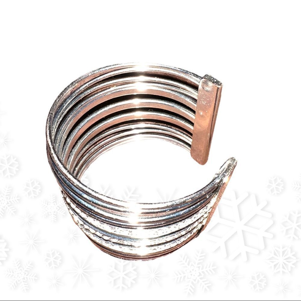 Silver Rhinestone Cuff Bangle With Multiple Layer… - image 7